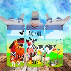 Animales de granja 300dpi 12oz Niños Flip top Taza para bebés Tumbler Wrap PNG / 12oz Niños Sublimación / Digital 120z Tumbler / Personalizado / Agrega nombre / Caballo