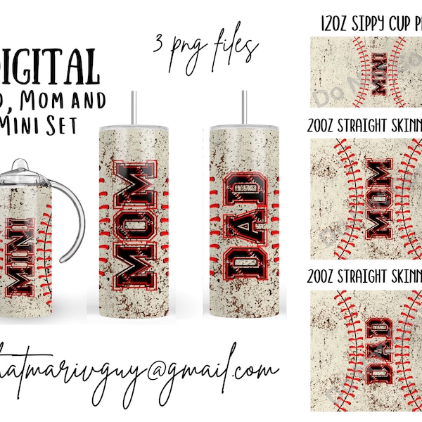 Digital Baseball Family Set 300dpi 20oz STRAIGHT Skinny Tumbler Wrap/20ozTumbler Sublimation/Digital 12oz Kids Sippy Cup/Mom/Dad/mini