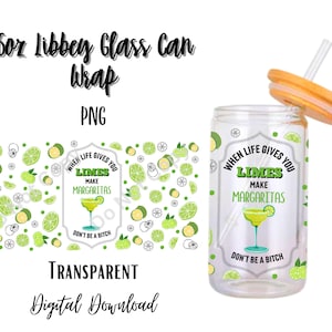 Digitale Limes 16oz Libbey Glass Can Tumbler Sublimation Design - Design Digital Download PNG/Margaritas/Bitch/Cuss/Adult