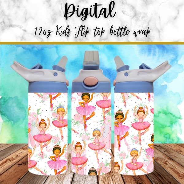 Digital Ballet 300dpi 12oz Kids Flip top Sippy cup Tumbler Wrap PNG /12oz Kids Sublimation/Digital 12oz Tumbler/Ballerina/Dancing/Pink/Girly