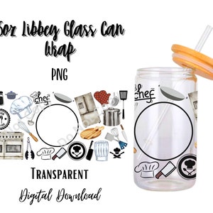 Cooking 16oz Libbey Glass Can Tumbler Sublimation Design - Design Digital Download PNG/Chef/Kitchen/Food