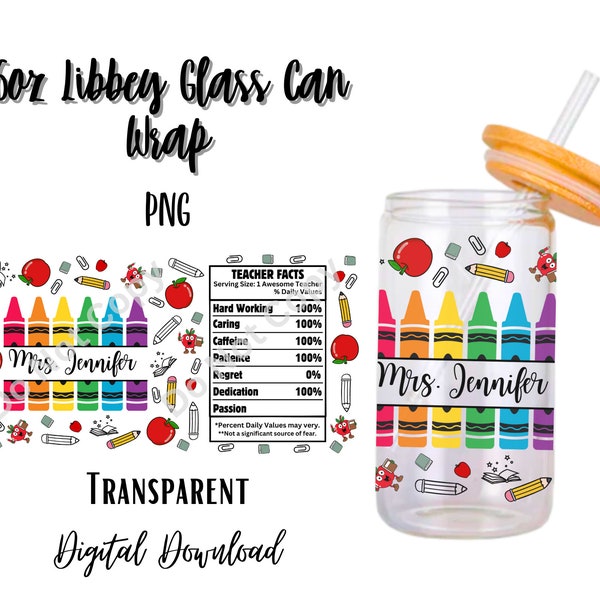 Digital Teacher Facts 16oz Libbey Glass Can Tumbler Sublimation Design/Digital Download PNG/Red Apple/School/Student/Personalized/Customize