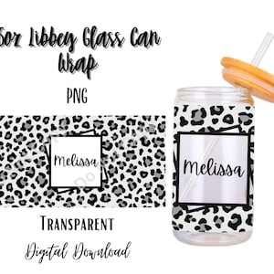 Digital Leopard Print 16oz Libbey Glass Can Tumbler Sublimation Design - Design Download digitale PNG/Sfondo/Personalizzato/Aggiungi testo