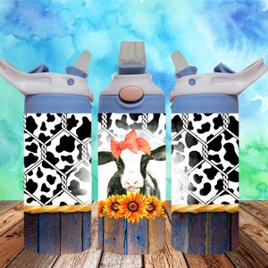 Vaca 300dpi 12oz Niños Flip top Sippy cup Tumbler Wrap PNG /12oz Kids Sublimation/Digital 120z Tumbler/Wood/Sunflower/Farm Animal