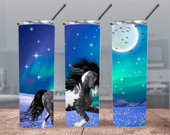馬 300dpi 20oz ストレート スキニー タンブラー ラップ/30oz タンブラー 昇華/デジタル 20oz 30oz タンブラー/森/自然/動物/月