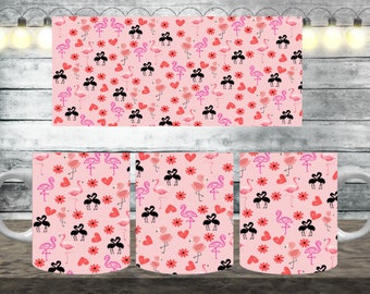 Digital Flamingos 300dpi 11oz, 12oz & 15oz Mug Wrap/Mug Sublimation/Digital Mug File/Mug Template/Bird/Nature/Animal/Pattern