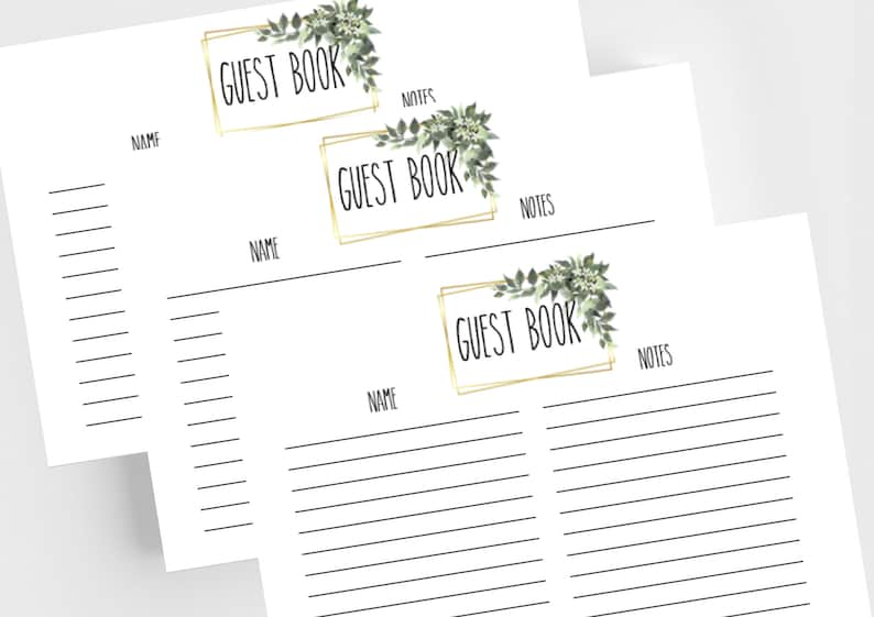 Printable Wedding Guest Book Pages/wedding Guest Book/guest | Etsy