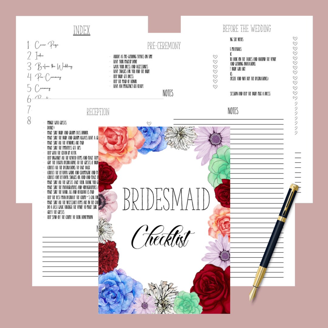 Bridesmaid Checklist/bridesmaid to Do List/printable Bridesmaid Wedding ...