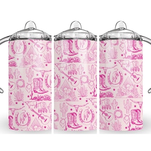 Digital Western 300dpi 12oz Kids Sippy cup Tumbler Wrap PNG /12oz Kids Sublimation/Digital 12oz/Girls/Pattern/Pink/Country/Cow Skull/Boots