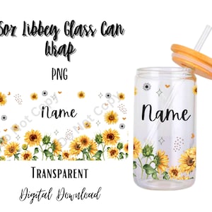Digital Sunflowers Pattern 16oz Libbey Glass Can Tumbler Sublimation Design/Design Digital Download PNG/Flower/Nature/Plants/Personalize