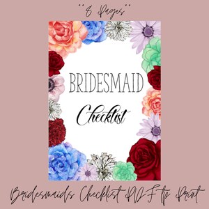 Bridesmaid Checklist/bridesmaid to Do List/printable Bridesmaid Wedding ...