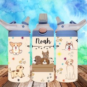Hunde 300dpi 12oz Kids Flip Top Sippy Cup Tumbler Wrap PNG /12oz Kinder Sublimation/Digital 120z Becher/Welpe/Tier/Personalisiert/AddIert Name