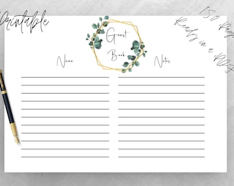 Printable Wedding Guest Book Pages/wedding Guest Book/guest | Etsy