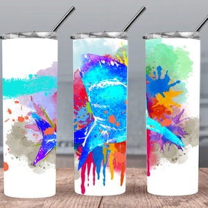 Acuarela Tiburón 300dpi 20oz RECTA Skinny Tumbler Wrap/20oz y 30oz Tumbler Sublimación/Digital 20oz Tumbler/Ocean/Sea/Beach/Great White