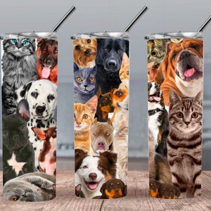Cat Dogs 300dpi 20oz RETA Skinny Tumbler Wrap/30oz Tumbler Sublimation/Digital 20oz 30oz Tumbler/Cats Dog Collage/Animal/Animal de estimação