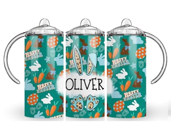 Digital Easter Bunny 300dpi 12oz Kids Sippy cup Tumbler Wrap PNG/12oz Kids Sublimation/Digital 12oz/Customize/Personalize/Blue/Boys/Carrot