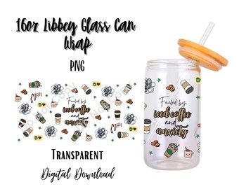 Ansiedad digital 16oz Libbey Glass Can Tumbler Diseño de sublimación - Diseño Descarga digital PNG/Overthinker/Café/Patrón/Cuss/Adulto/oficina