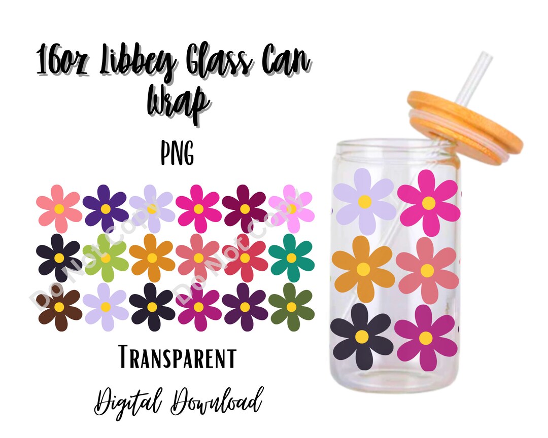 Flowers 16oz Libbey Glass Can Tumbler Sublimation Design Design Digital ...