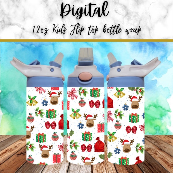 Digital Christmas 300dpi 12oz Kids Flip top Sippy cup Tumbler Wrap PNG /12oz Kids Sublimation/Digital 120z Tumbler/festive/Santa/Ho Ho Ho