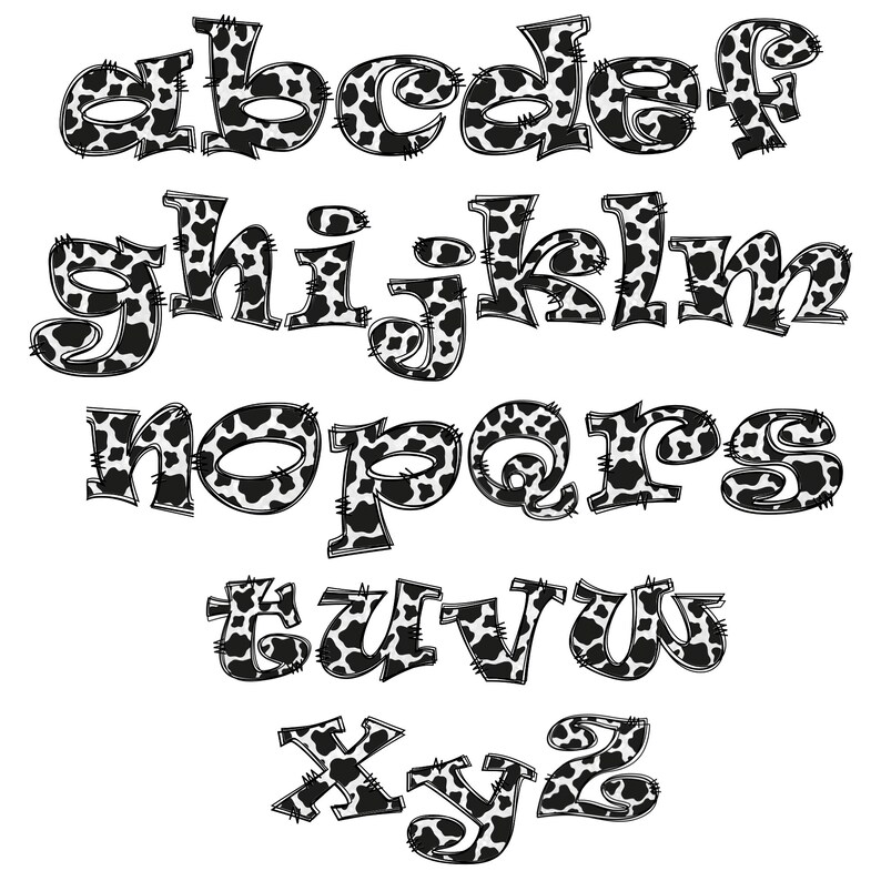 Cow Hide Alphabet Letters Png/digital Hand Drawn Etsy
