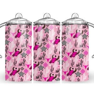 Digital Cowgirl 300dpi 12oz Kids Sippy cup Tumbler Wrap PNG/12oz Kids Sublimation/Pink/Pattern/Western/Country/Flower/Cow Skull/Checkered
