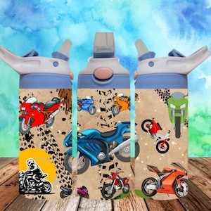 Motos 300dpi 12oz Niños Flip top Sippy cup Tumbler Wrap PNG /12oz Kids Sublimation/Digital 120z Tumbler/Dirt/Track/Bike