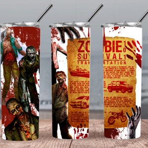 Zombie 300dpi 20oz STRAIGHT Skinny Tumbler Wrap/Survival 30oz Tumbler Sublimation/Digital 20oz Tumbler/Dead People/Bloody/Halloween/Monsters