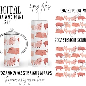 Digital Pig Mama y Mini Set 300dpi 20oz STRAIGHT Skinny Tumbler Wrap/20ozTumbler Sublimation/Digital 12oz Kids Sippy Cup/Animal/Farm