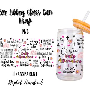 Christian 16oz Libbey Glass Can Tumbler Sublimation Design/Digital Download PNG/Affirmations/Positive/Rainbow/Jesus/God/Bible/Pink/Flowers