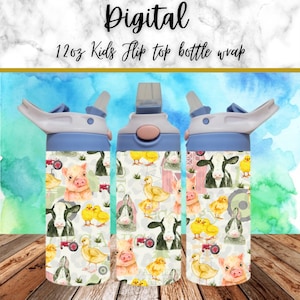 Vaso con tapa abatible para niños de 12 oz, 300 ppp, diseño de animales de granja digitales, para sublimación, digital, 120 z, para niños, para vaca, pollo, cerdo y tractor