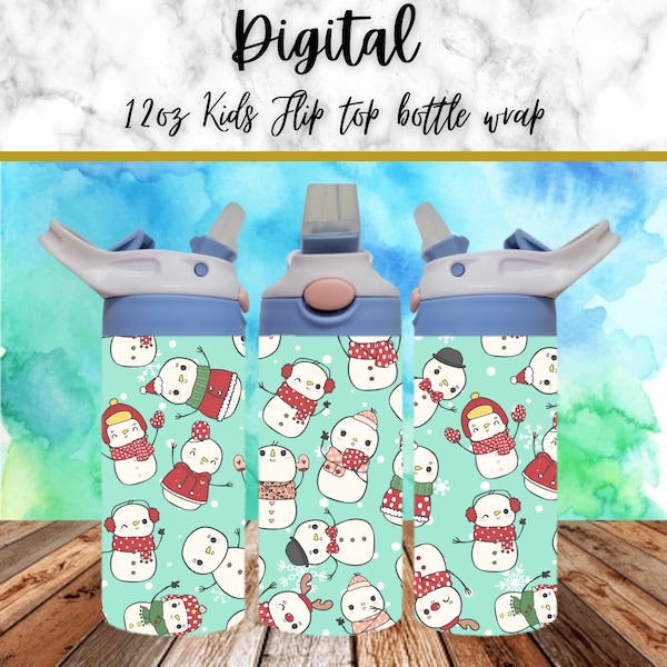 Digital Christmas 300dpi 12oz Kids Flip top Sippy cup Tumbler Wrap PNG /12oz Kids Sublimation/Digital 120z Tumbler/festive/Santa/Snowman