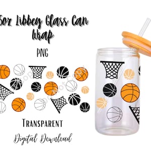 Basketball 16oz Libbey Glass Can Tumbler Sublimation Design - Design Digital Download PNG/Sports/Game/Balls
