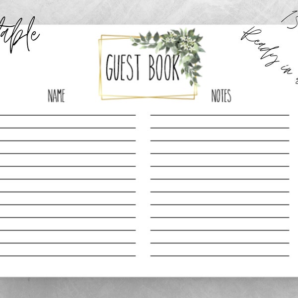 Printable Wedding Guest book Pages/Wedding Guest Book/Guest Book Printable template/Instant Download/PDF File