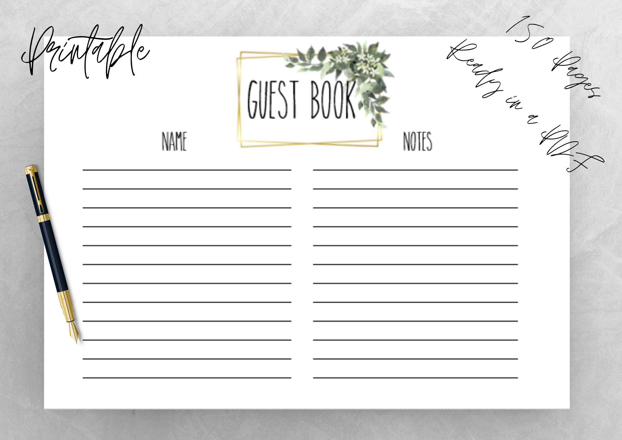 Printable Wedding Guest Book Pages/wedding Guest Book/guest Book Printable Template/instant Download/pdf File - Etsy
