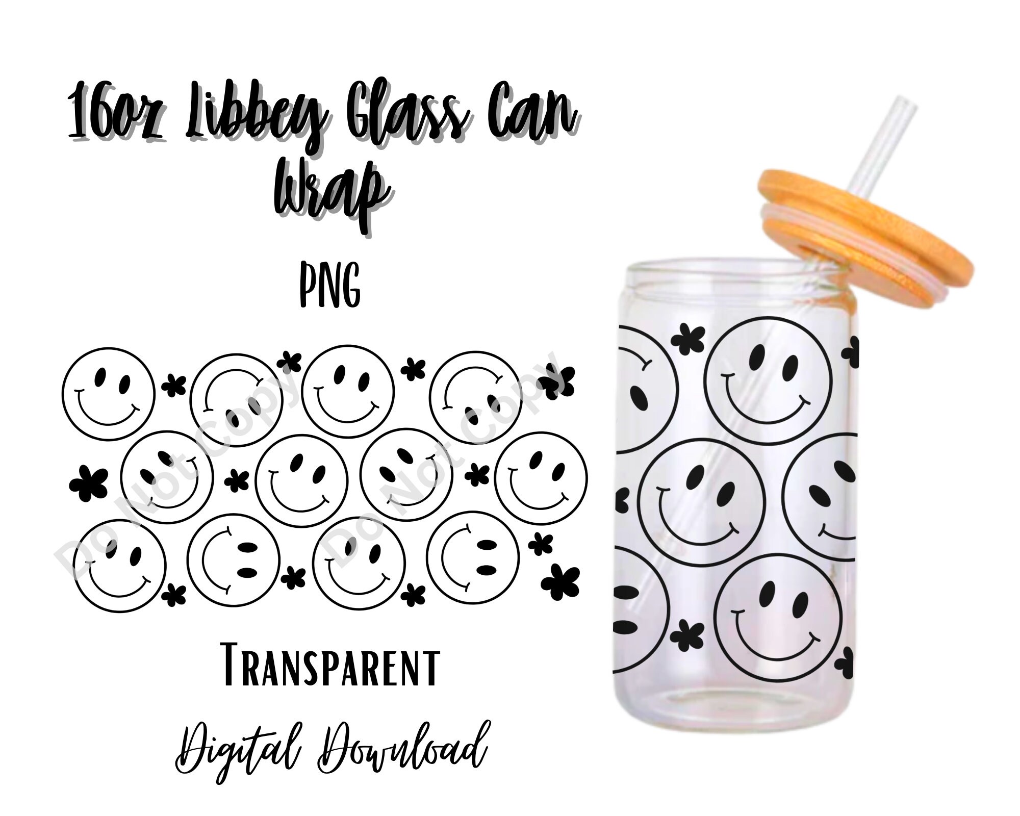 Retro Smiley Face 16oz Libbey Glass Can Tumbler Sublimation Design ...