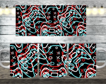 Digital Gamer 300dpi 11oz, 12oz & 15oz Mug Wrap/Mug Sublimation/Digital Mug File/Mug Template/Game Over/Games/Remote Controller