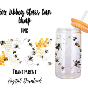 Bee 16oz Libbey Glass Can Tumbler Sublimation Design - Design Digital Download PNG/Animal/Honey/Personalized/Add Name