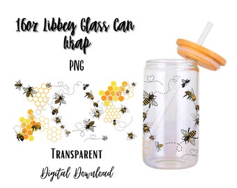 Bee 16oz Libbey Glass Can Tumbler Sublimation Design - Design Digital Download PNG/Animal/Honey/Personalized/Add Name
