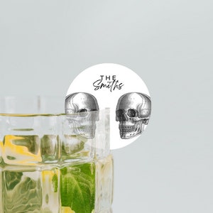 drink charm, til death do us party, skull decor, drink charms, paper drink charms, bachelorette, gothic wedding, skull decor, custom name