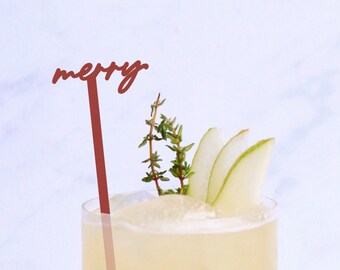 merry drink stirrer, christmas drink stirrer, holiday decor, drink stirrer, holiday table, drink charm, christmas decor, party decor