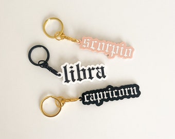 llaveros del zodiaco, llaveros, signo del zodiaco, etiqueta de bolso, llavero llavero, zodiaco, astrología, escorpio, libra, Capricornio, Leo, géminis, Aries
