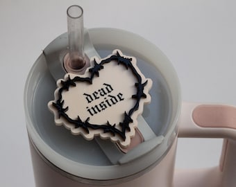 dead inside stanley lid, stanley accessory, stanley cup accessory, dead inside, heart stanley topper, stanley topper, stanley lid decor