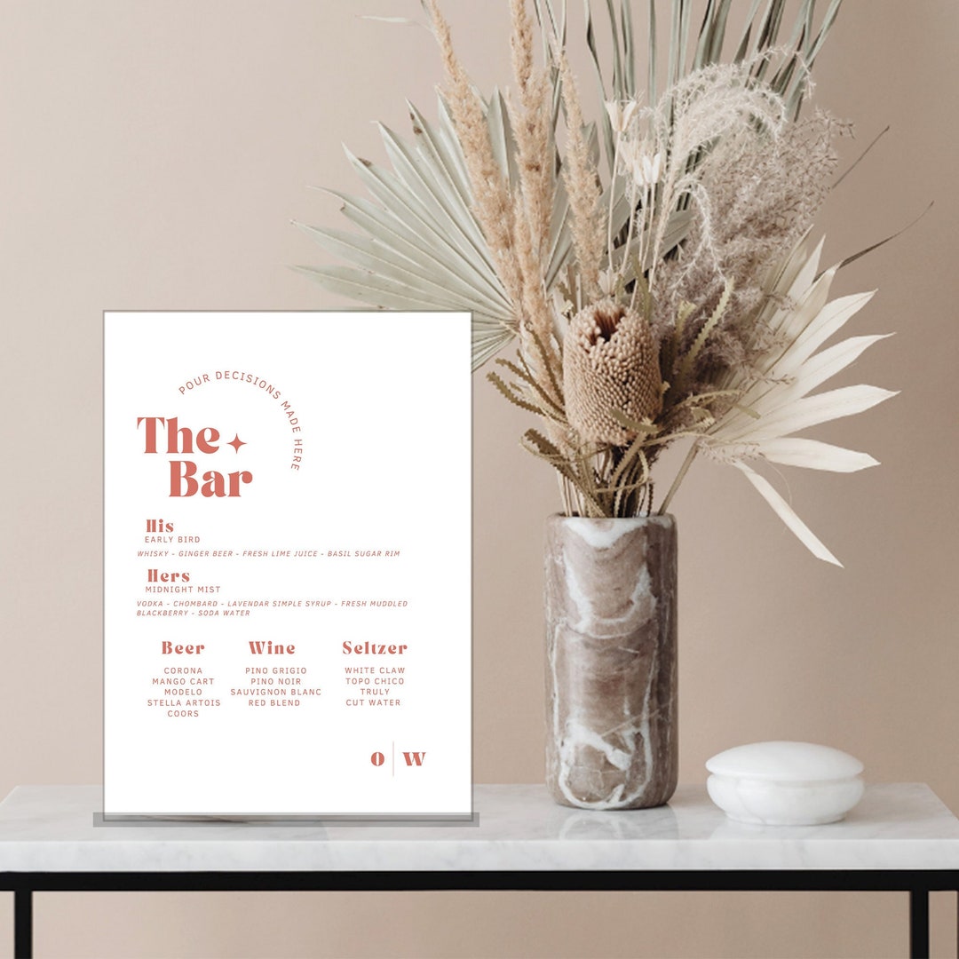 RETRO Bar Menu, Bar Menu, Drink Menu, Custom Bar Menu, Wedding Bar Menu, Custom Menu, Retro