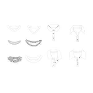 Collar assorted design fashion flat templates / Technical Drawings / Fashion CAD Designs for Adobe Illustrator / Fashion flat sketch