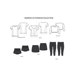 Womens Activewear Collection Fashion Templates / Technical Drawings / Fashion CAD Designs for Adobe Illustrator / Fashion flat sketch