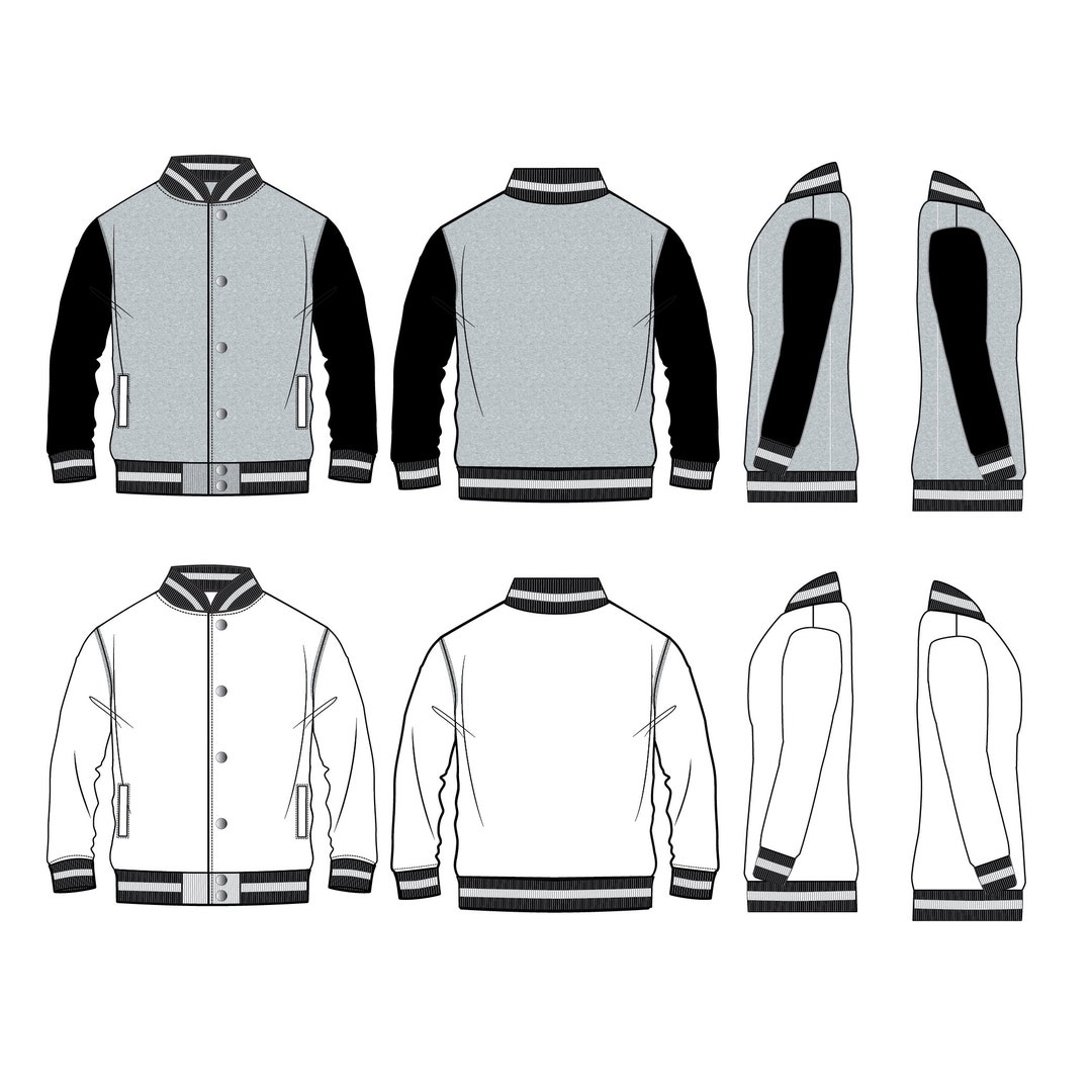Varsity Jacket / Technical Drawings / Fashion CAD Designs for Adobe ...