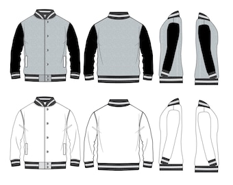 Varsity Jacket / Technical Drawings / Fashion CAD Designs for Adobe Illustrator / Fashion flat sketch