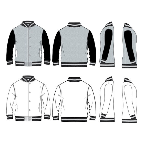 Vector Varsity Jacket Flat Sketch Digital Download For Use , 60% OFF