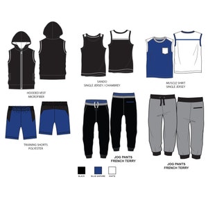 Mens Activewear Collection / Technical Drawings / Fashion CAD Designs for Adobe Illustrator / Fashion flat sketch
