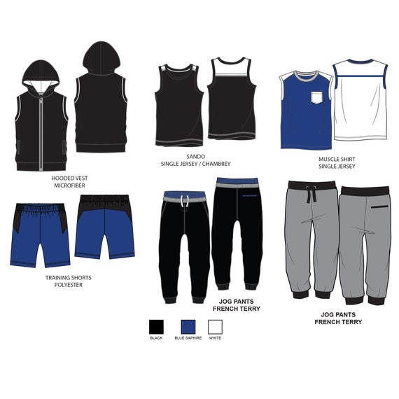 Colección de ropa deportiva para hombres / Dibujos técnicos / Diseños CAD  de moda para Adobe Illustrator / Boceto plano de moda -  España
